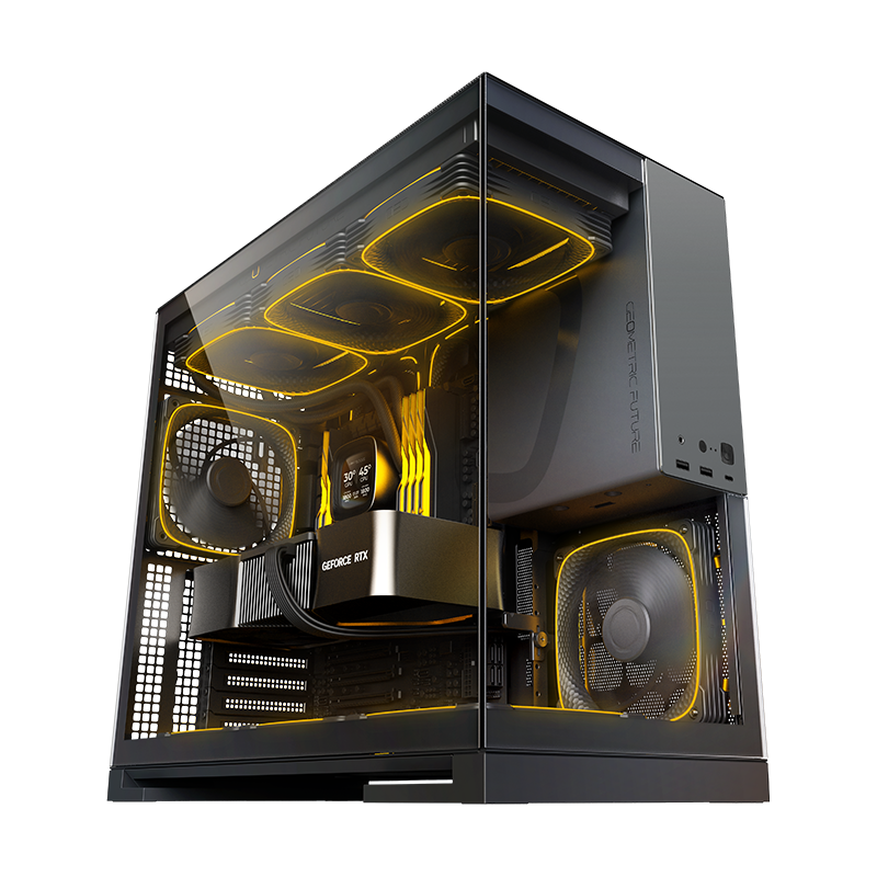 Gabinete Gamer Geometric Future Model 5 Preto e Cinza com 5 Fans — foto oficial frontal