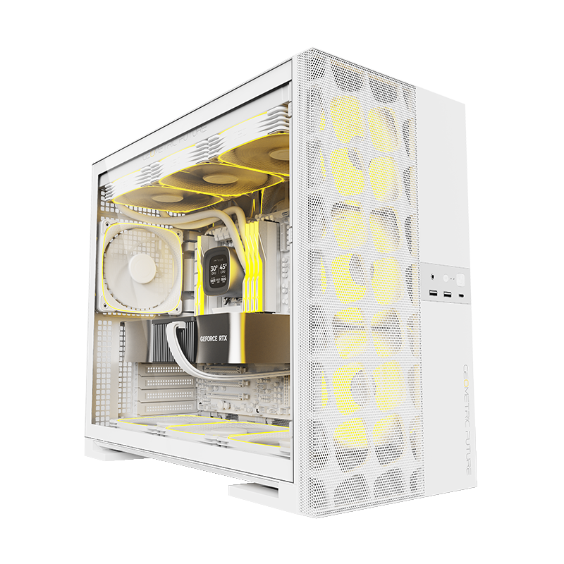 Design do gabinete Geometric Future Model 5 Vent Branco — foto oficial
