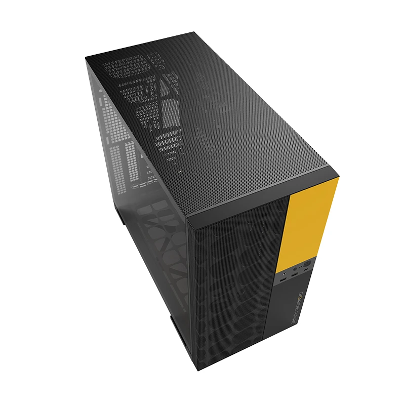 Painéis e montagem do gabinete Geometric Future Model 5 Vent Preto e Amarelo — foto oficial