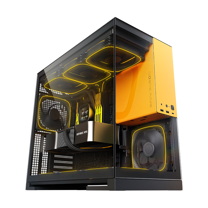 Gabinete Gamer Geometric Future Model 5 Preto e Amarelo — foto oficial frontal