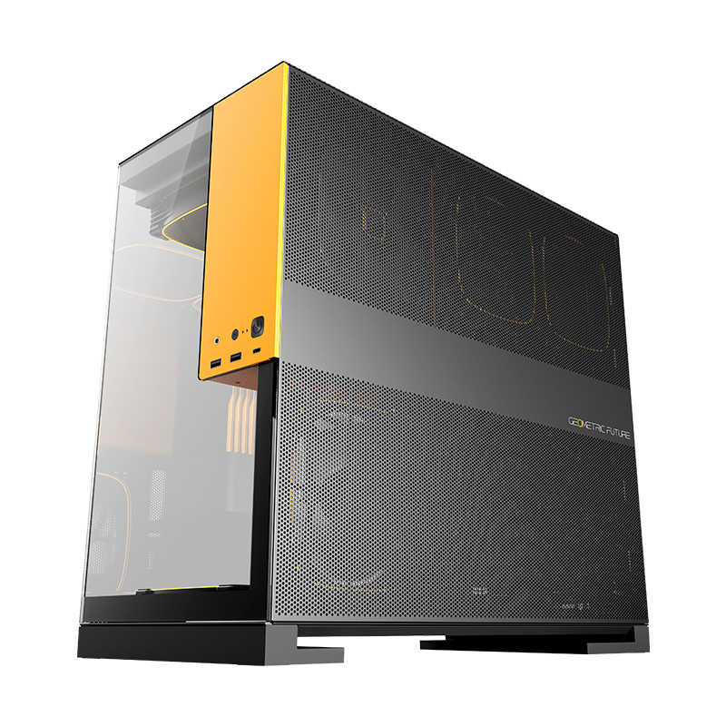 Painéis e montagem do gabinete Geometric Future Model 5 Preto e Amarelo — foto oficial