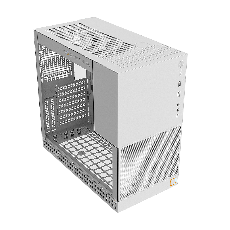 Interior do gabinete Geometric Future Model 4 King Arthur branco com espaço para GPU de até 405mm