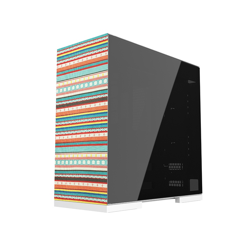 Detalhe do painel frontal em tecido colorido do Geometric Future Model 8 Bohemia branco