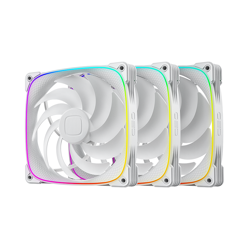 Kit com três fans Geometric Future Squama 2503R Reverse Blade de 140mm ARGB brancas - GEO-S2503RW-14T