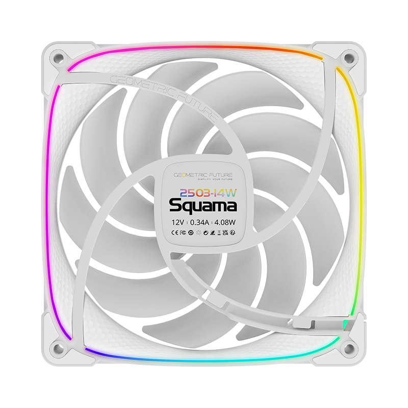 Iluminação ARGB no frame das fans brancas Geometric Future Squama 2503R Reverse Blade