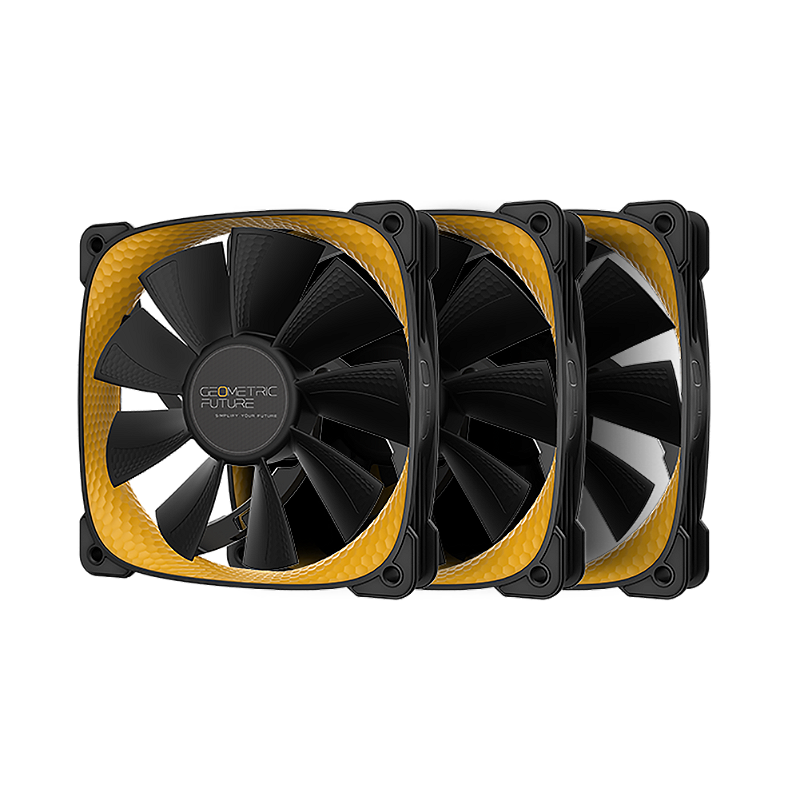 Kit com três fans Geometric Future Squama 2505Y 120mm preto e amarelo