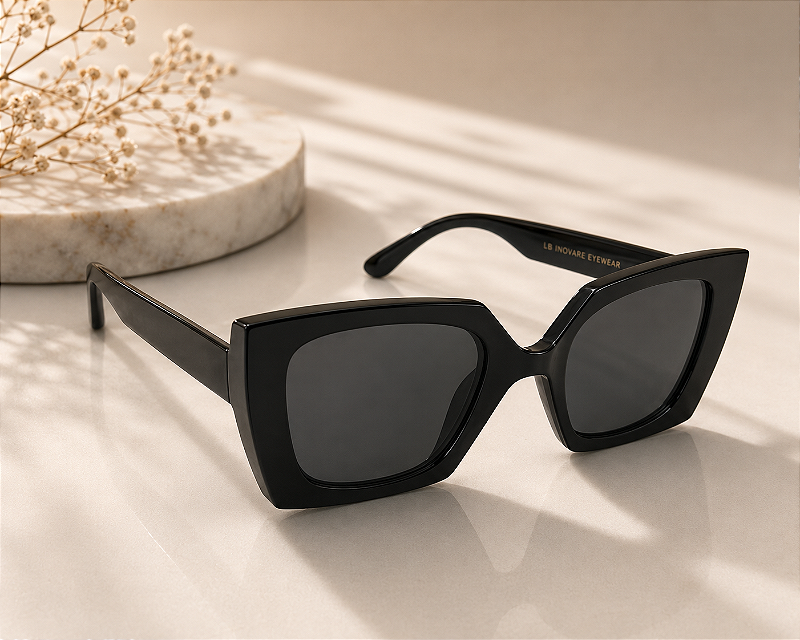 Óculos Retangular Estrito Branco com Lentes Pretas