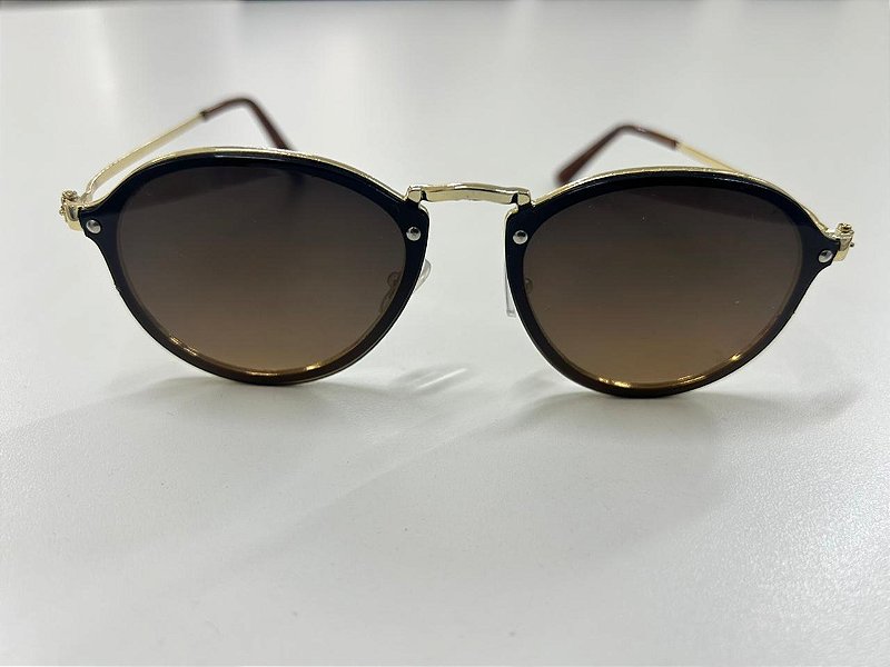 Óculos Arredondado Retrô Metal Dourado com Lentes Degradê Marrom