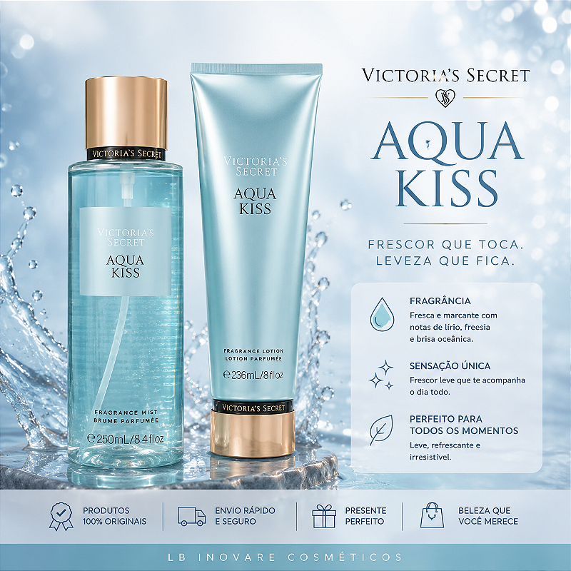 Kit Body Splash 250ml + Creme Hidratante Agua Kiss | Original