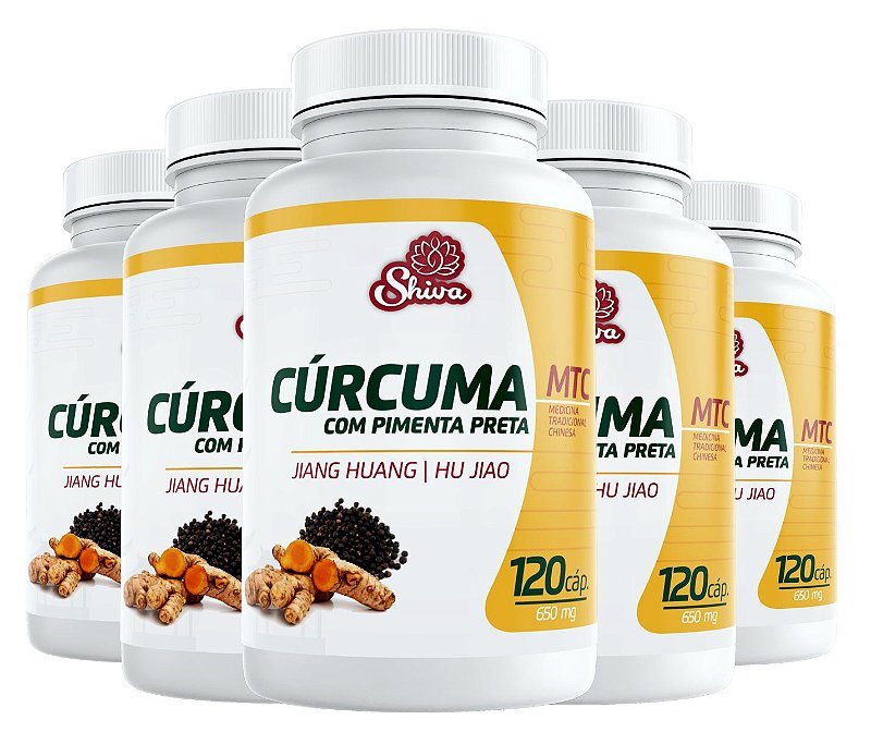 Kit com 5 Curcuma com Pimenta Preta - 600 caps - 650 mg - Shiva - Loja