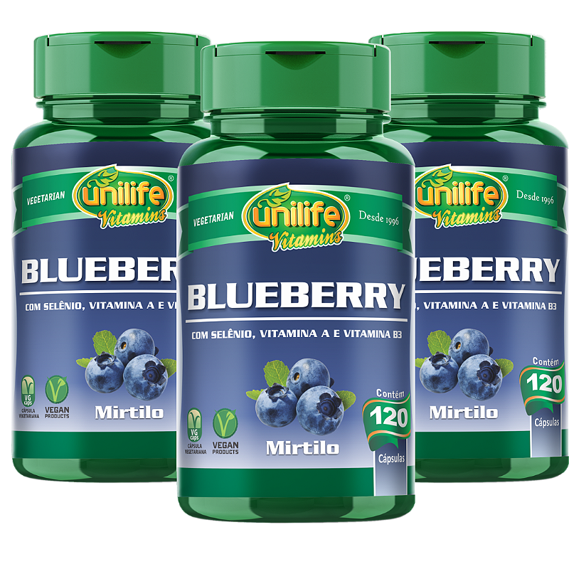 Blueberry Unilife Kit com 3 360 cápsulas (550mg) Loja de Produtos