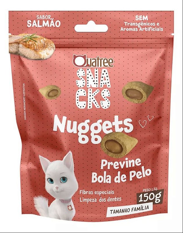QUATREE SNACKS NUGGETS GATO BOLA DE PELO SALMAO 150G - A casa do