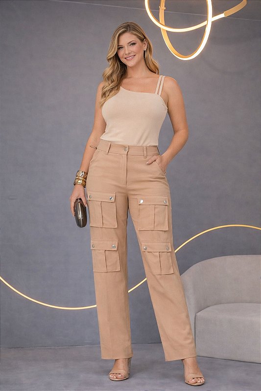 Calça Pantalona em Alfaiataria com Bolso Frontal - Sandra 0330