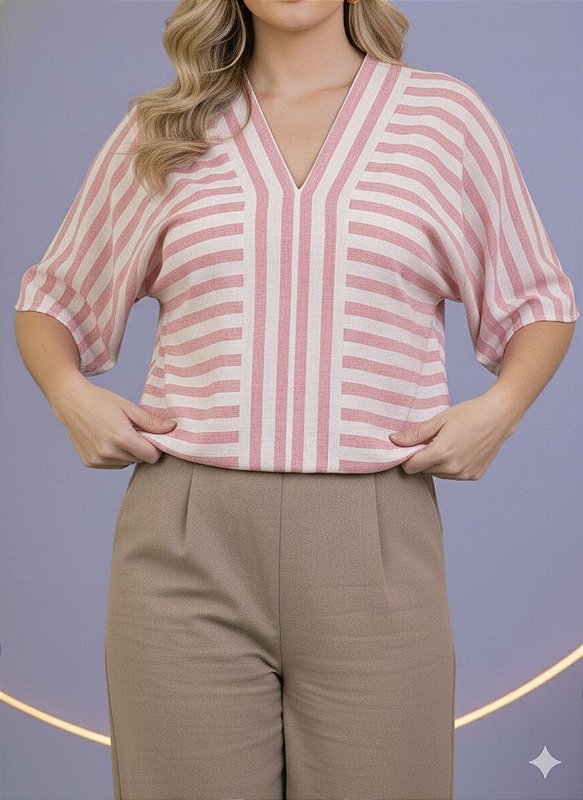 Blusa Manga Morcego Listrada - Adriana