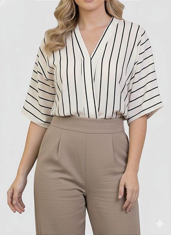 Blusa Manga Morcego Listras Fina - Adriana