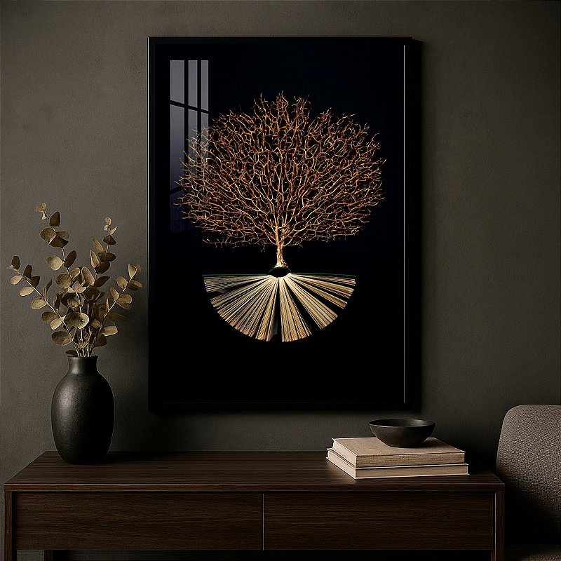 Imponente Quadro Árvore Imponente e Dourada - Ludy Store