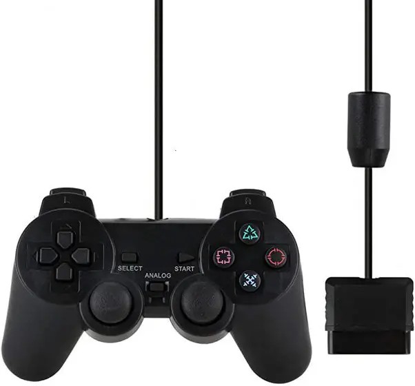 Controle Compatível Com PlayStation 2 Com Fio Para Video Game Com Vibração  E Conexão USB Analógico Compatível Com Computador Preto LINHA PREMIUM DUPIN