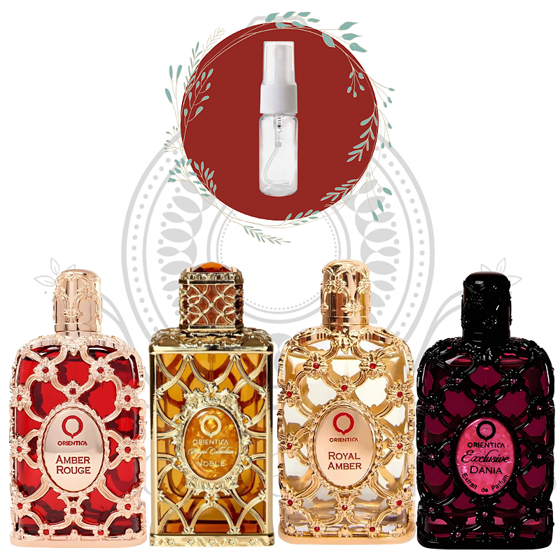 Combo Orientica : 5 ml Amber Rouge + 5 ml Noble + 5 ml Royal Amber + 5 ml Dania - Feminino