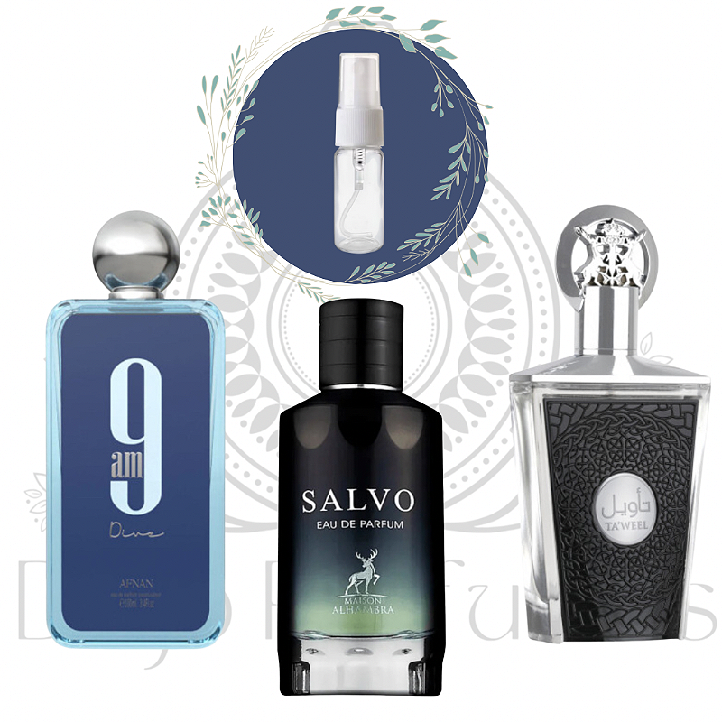 Combo Cheiroso : 5 ml 9 Am Dive + 5 ml Salvo + 5 ml  Ta Weel - Masculino