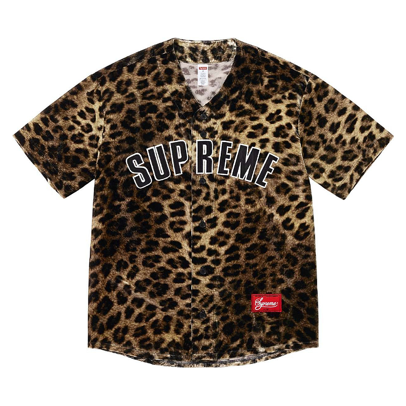 ウェア supreme Velvet Baseball Jersey leopard supreme---camisa-jersey-velvet
