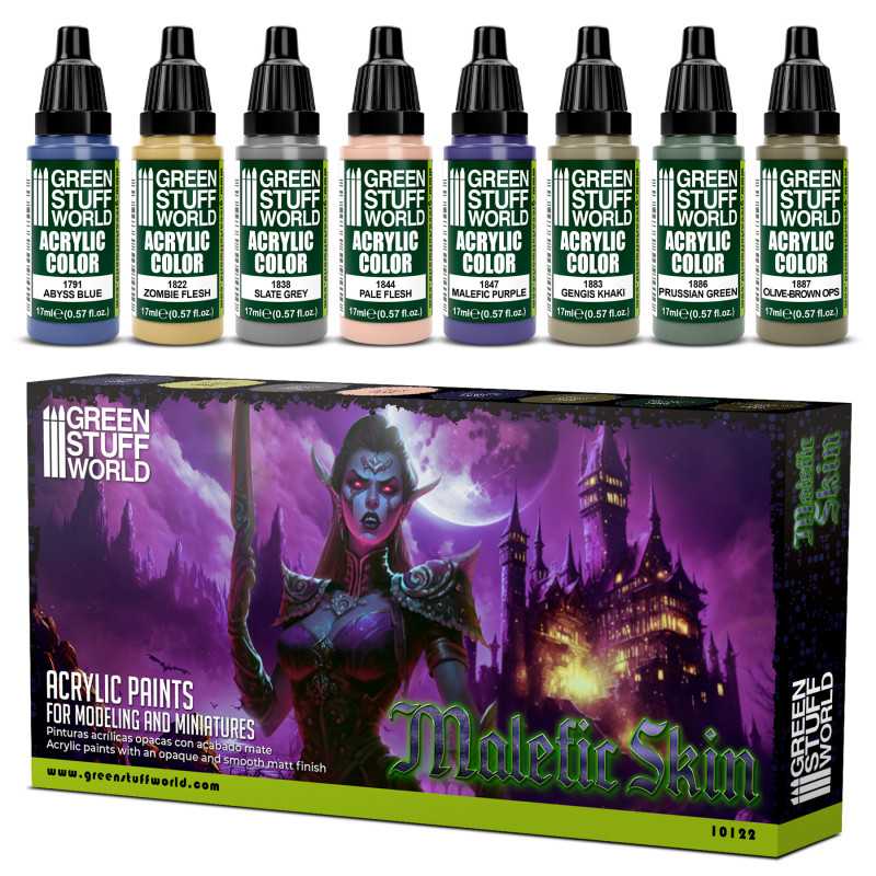 Conjunto Tintas Acrílicas MALEFIC SKIN - Green Stuff World (Box x8