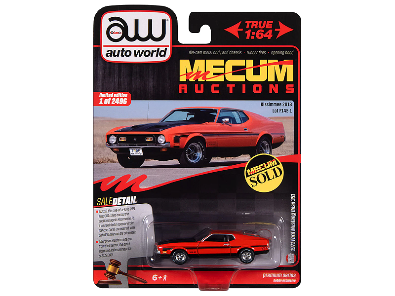 Ford Mustang Boss 351 1971 Mecum 1:64 Autoworld Premium - 20 anos