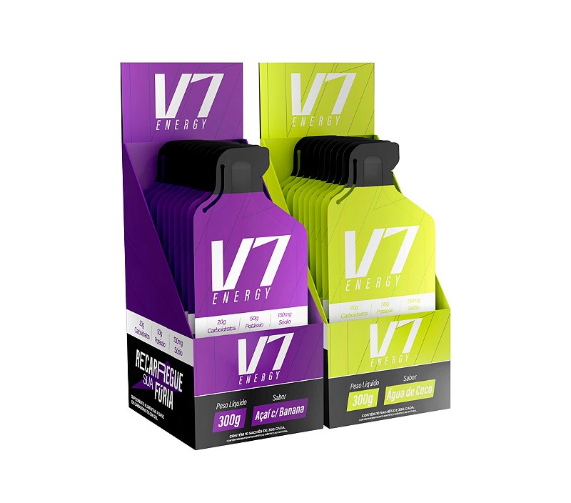 Gel de Carboidrato V7 Energy - Caixa 10 Unidades (Sabores Variados