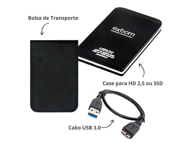 Case Para Hd Externo Exbom Notebook Sata 2.5 Usb 3.0 Kazuk SSDs