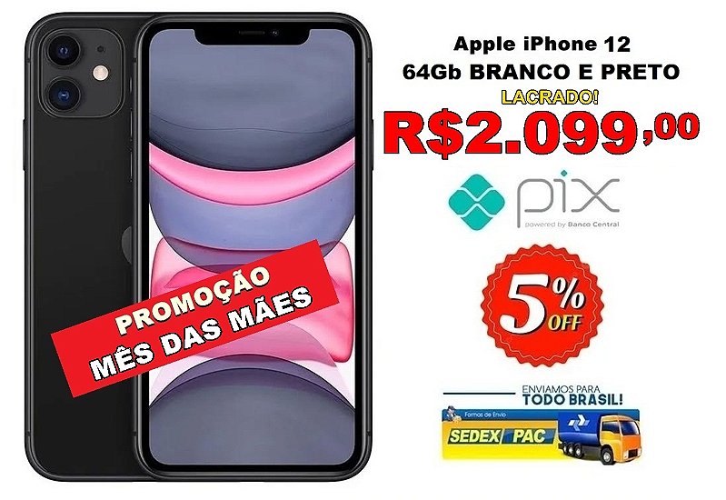 Apple iPhone 12 (64 GB) - Preto - iPhone Import