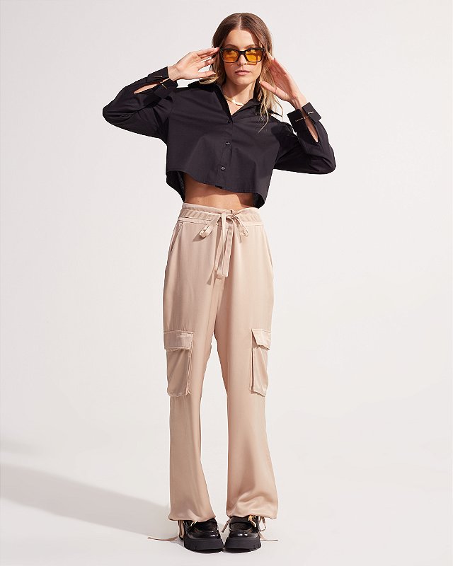 CAMISA EM TRICOLINE LAUREN PRETO