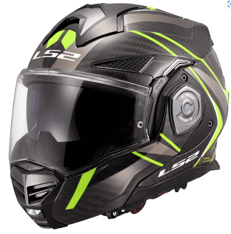 LS2, Modulaire motorhelm ADVANT X CARBON FUTURE II Gloss H-V Yellow, 3XL