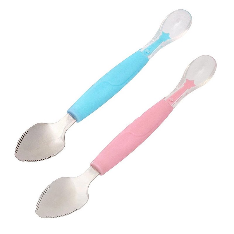 Colher 2 Em 1 Raspa Frutinha Em Silicone e Inox - Mari & Nani
