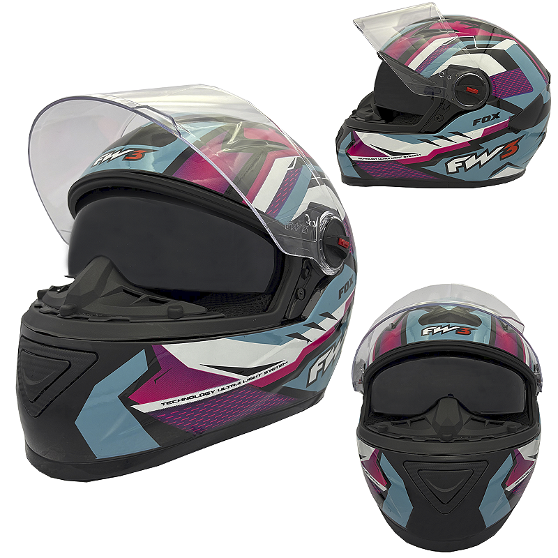 Capacete Moto Fechado GTX Fox Fw3 Oculos Interno Azul Tiffany
