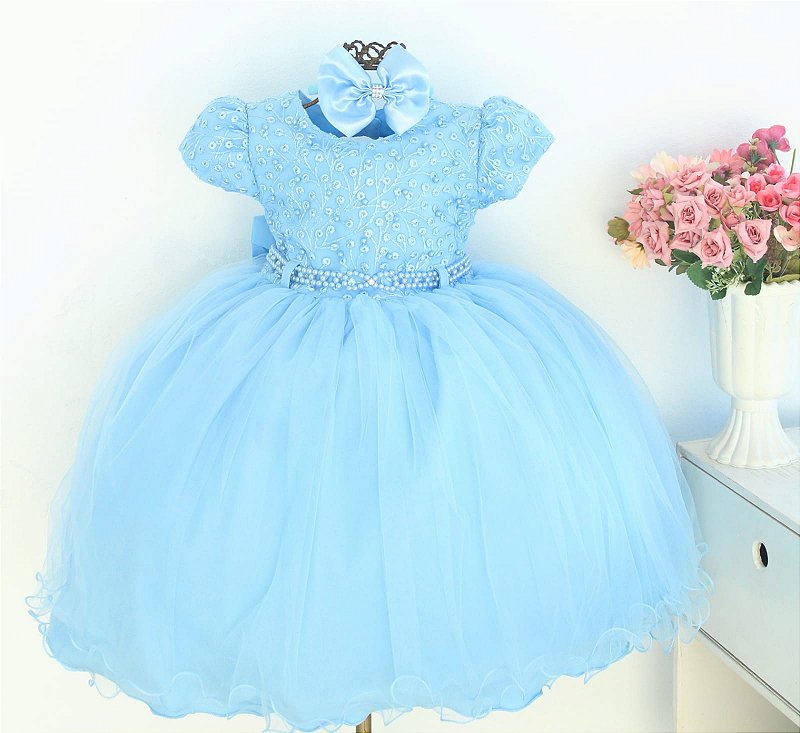 Vestido Cinderela Azul Celeste Infantil Menina Luxo - TEMÁTICOS