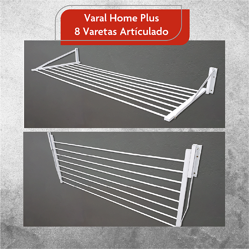 Varal De Parede Retratil Articulado 8 Varetas Aluminio - Home Plus
