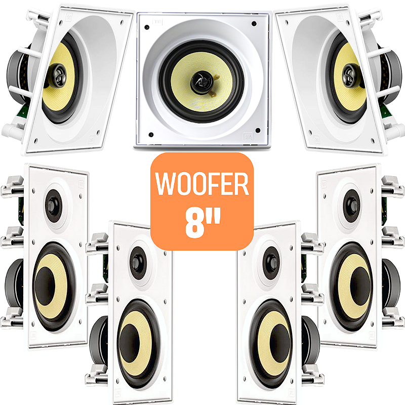 Kit Home Theater 7.0 7.1 Caixa de Embutir JBL Ci8SA Ci8R ELETROHALEN