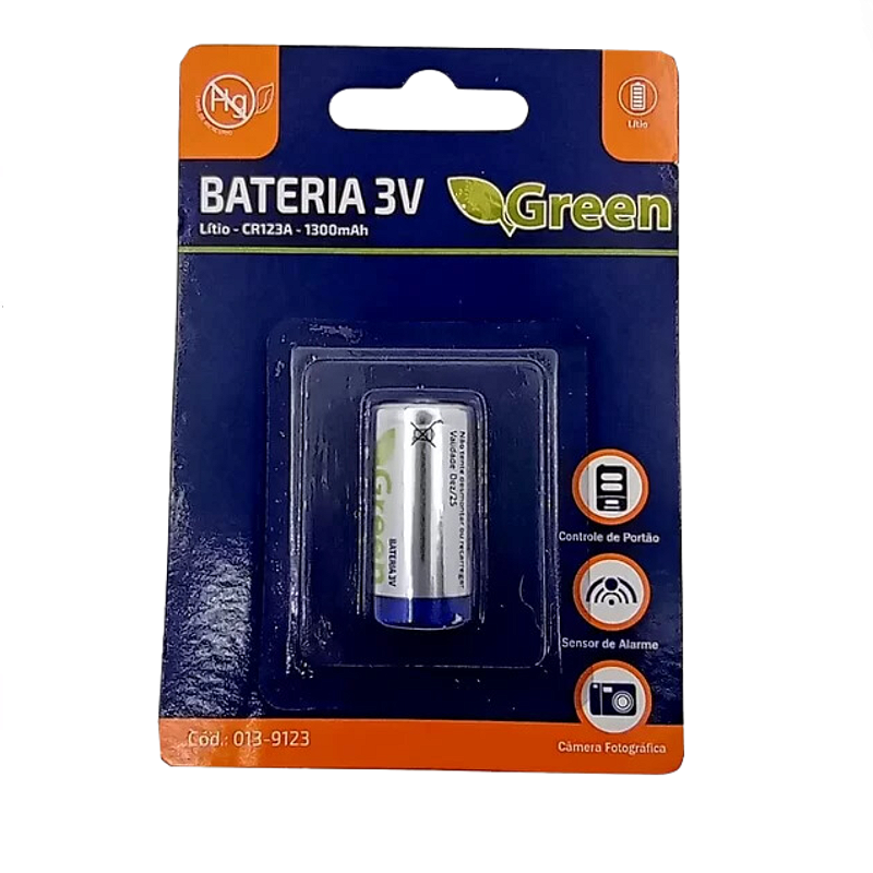 Bateria Pilha 3V Green CR123A 1300 mAh Sensor Alarme Câmera