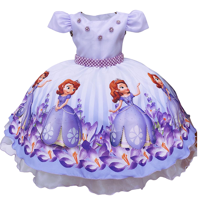 Vestido Infantil Princesa Sofia Com os Animais Lilás Strass