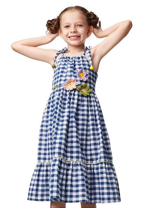 Vestido Vichy Azul Retrô Teen