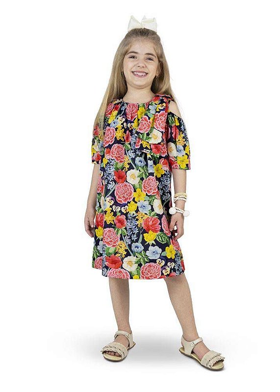 Vestido Curto Buquê De Flores Kids