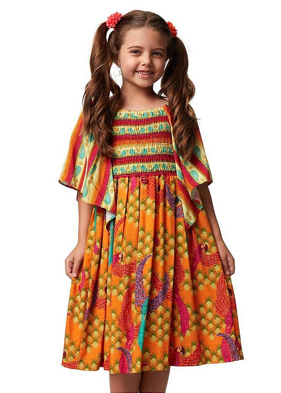 Vestido Mangas Listras E Maritacas Kids
