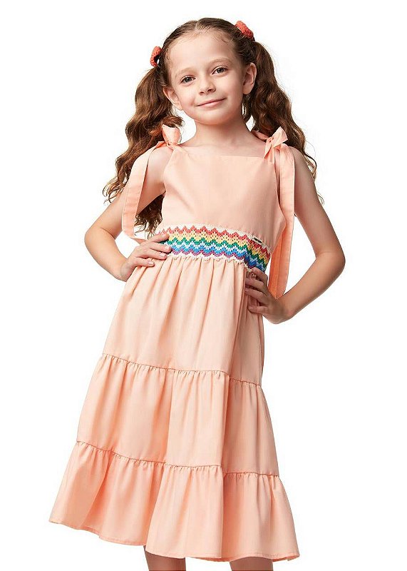 Vestido Rosa Chá Com Renda Colorida Kids