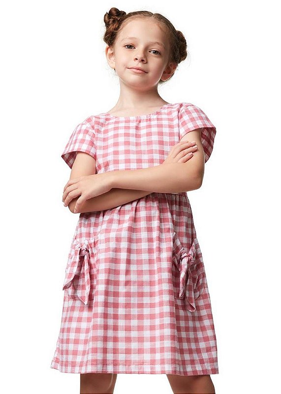 Vestido Curto Vichy Rosa Kids