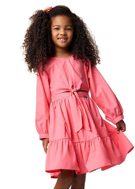 Vestido Curto Amarração Rosa Chiclete Kids