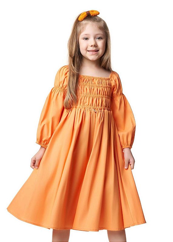 Vestido Midi Pêssego Manga Longa Kids