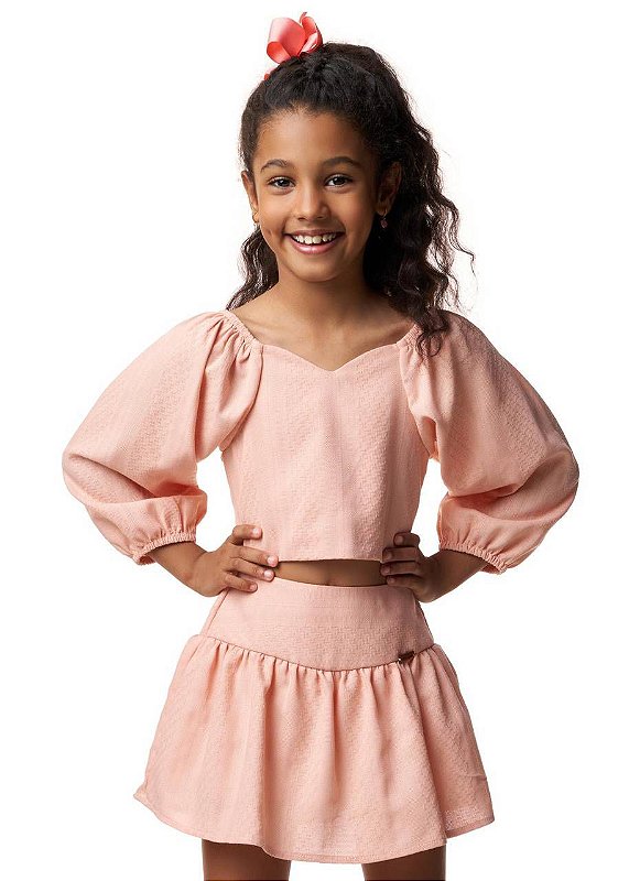 Conjunto Shorts Saia E Top Pêssego Kids