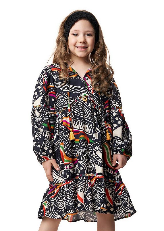 Vestido Asa Branca Manga Longa Teen