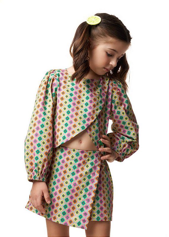 Conjunto Shorts Saia E Top Gravataria M/l Kids