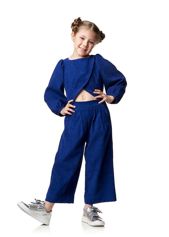 Conjunto Calça E Top Canelado Azul Bic Teen