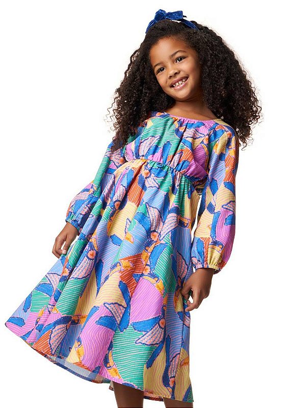 Vestido Midi Revoada Manga Longa Teen